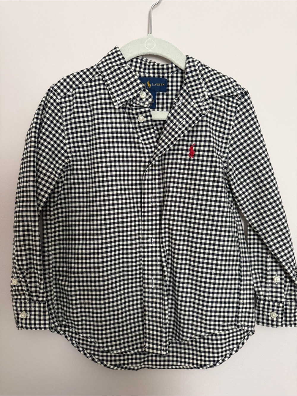 Ralph Lauren Black & White Gingham Button-Down Shirt with Red Pony - Kids